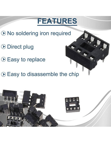 50 Adaptadores Zócalo IC 8 Pines 2.54mm DAOKAI