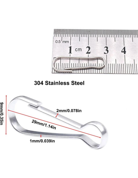 20 Ganchos de Clip de Acero Inoxidable 304 29mm - Sujetadores