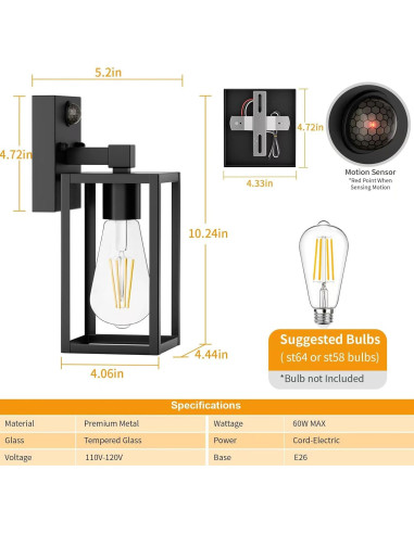 2 Lámparas de Pared Exterior FNYUSLET con Sensor de Movimiento
