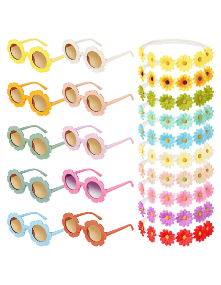 Conjunto de Gafas Retro y Diademas de Flores Chengu - 20 Piezas