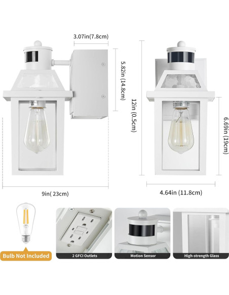 Luz de Porche YISURO con Toma GFCI y Sensor de Movimiento