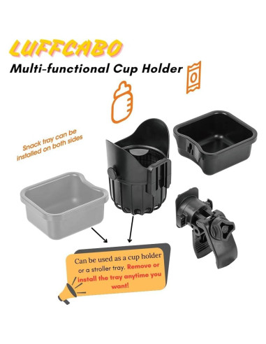 Bandeja de bocadillos desmontable LUFFCABO con portavasos negro