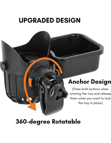 Bandeja de bocadillos desmontable LUFFCABO con portavasos negro