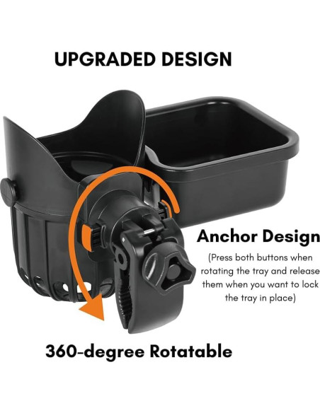 Bandeja de bocadillos desmontable LUFFCABO con portavasos negro