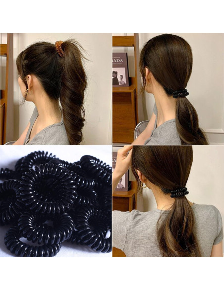 20 Ligas Espirales de Cabello Negras CQLIIIA Sin Daño