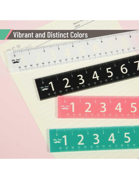 Reglas de plástico Mr. Pen 30 cm - Paquete de 4 coloridas
