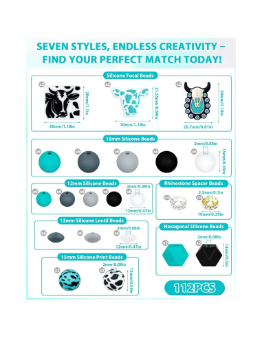 Kit de Cuentas de Silicona FIVEIZERO 112 Piezas Negro Verde