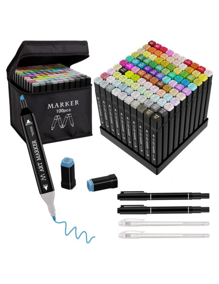 Juego de 100 Marcadores de Alcohol Atdoall Doble Punta