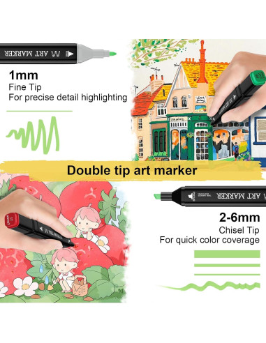 Juego de 100 Marcadores de Alcohol Atdoall Doble Punta