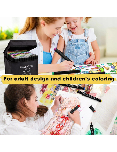 Juego de 100 Marcadores de Alcohol Atdoall Doble Punta