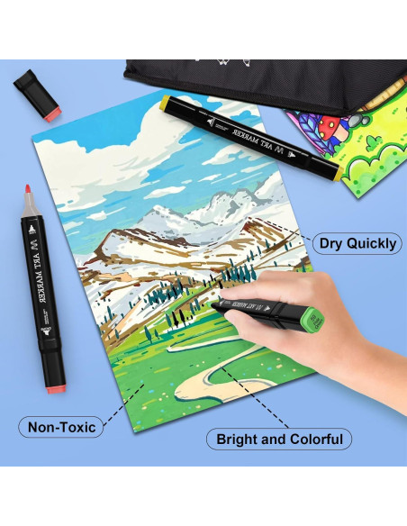 Juego de 100 Marcadores de Alcohol Atdoall Doble Punta