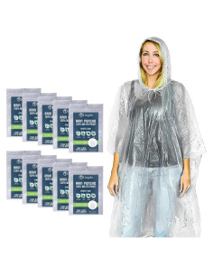 Ponchos de Lluvia Transparentes Lingito - Paquete de 10 Adultos