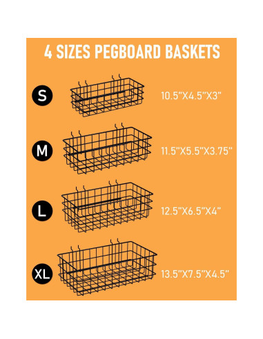 Juego de 4 Cestas Cuadradas INCLY para Tablero Perforado