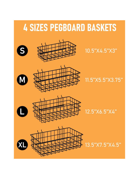 Juego de 4 Cestas Cuadradas INCLY para Tablero Perforado