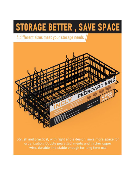 Juego de 4 Cestas Cuadradas INCLY para Tablero Perforado