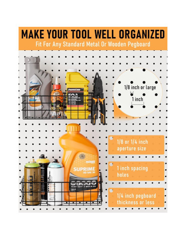 Juego de 4 Cestas Cuadradas INCLY para Tablero Perforado