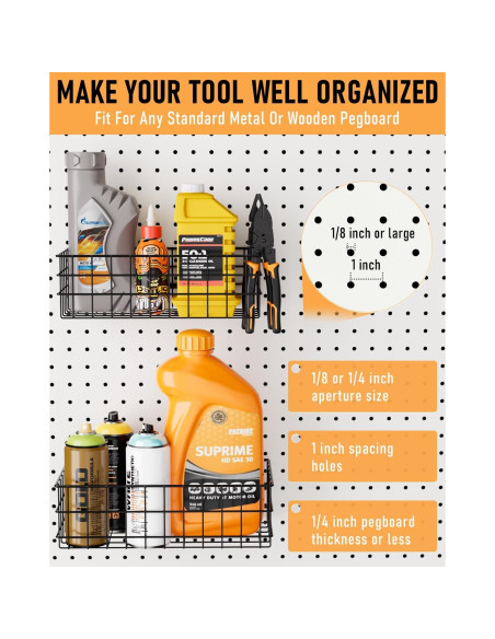 Juego de 4 Cestas Cuadradas INCLY para Tablero Perforado