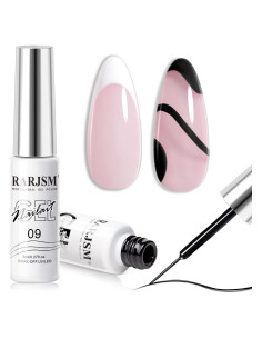 Set de Gel de Uñas RARJSM Negro y Blanco 8ml con Pincel Delgado