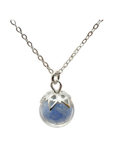 Collar de bola de vidrio azul que brilla en la oscuridad 10 mm plata 925