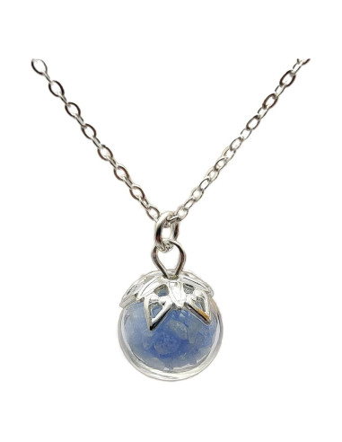 Collar de bola de vidrio azul que brilla en la oscuridad 10 mm plata 925
