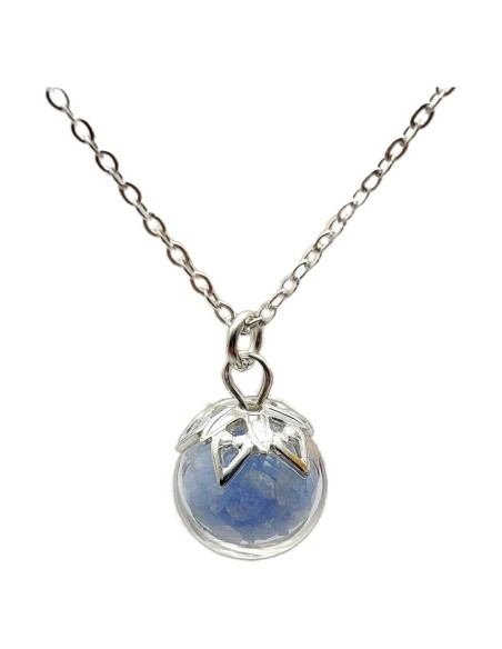 Collar de bola de vidrio azul que brilla en la oscuridad 10 mm plata 925