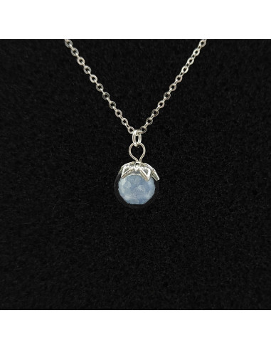 Collar de bola de vidrio azul que brilla en la oscuridad 10 mm plata 925