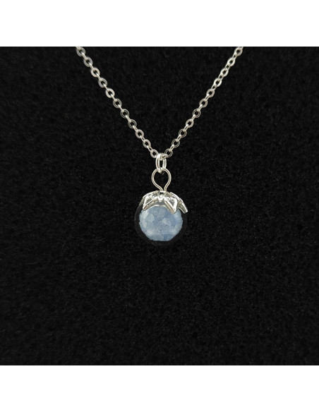 Collar de bola de vidrio azul que brilla en la oscuridad 10 mm plata 925