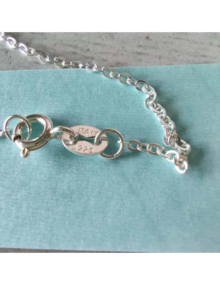 Collar de bola de vidrio azul que brilla en la oscuridad 10 mm plata 925