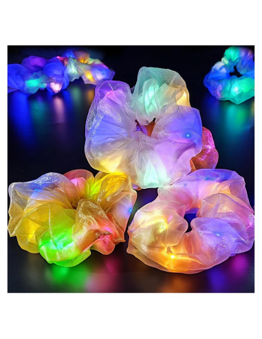 Scrunchies LED Brillantes Aosimin - Set de 4 Coletas Neón