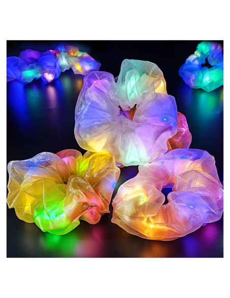 Scrunchies LED Brillantes Aosimin - Set de 4 Coletas Neón