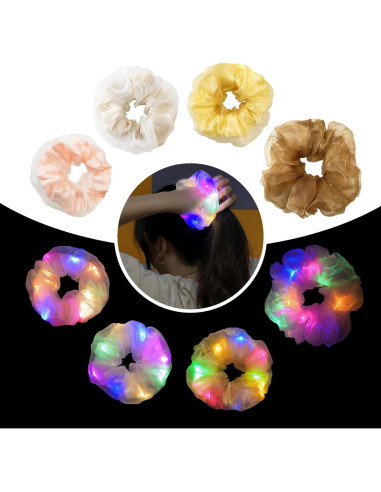 Scrunchies LED Brillantes Aosimin - Set de 4 Coletas Neón
