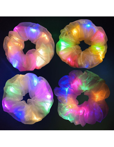 Scrunchies LED Brillantes Aosimin - Set de 4 Coletas Neón