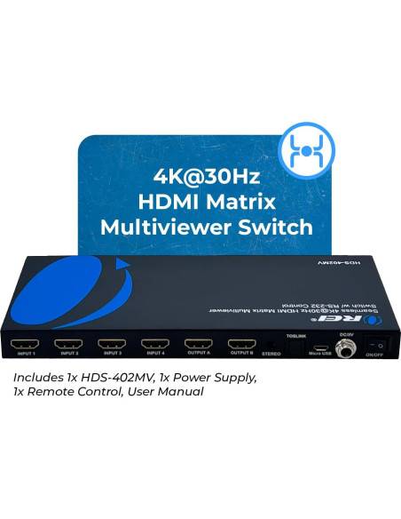 Conmutador HDMI 4 en 2 OREI HDS-402MV 4K PIP Control Remoto