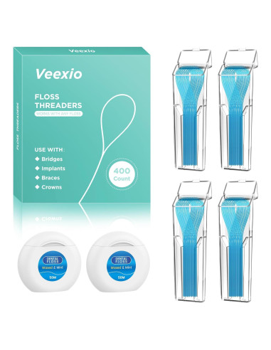 Hilos de Floss Multifuncionales Veexio FT400 con Hilo Dental Cerado Menta
