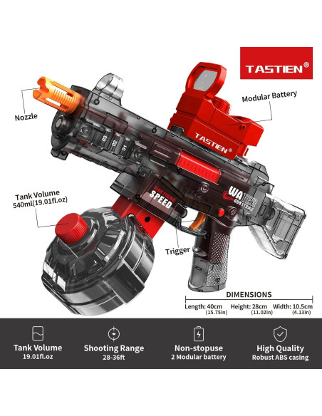 Pistolas de Agua Eléctricas TASTIEN - Paquete de 2, 11 m
