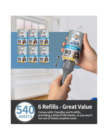 Rodillo Adhesivo MR.SIGA 540 Hojas Extra Pegajosas para Mascotas