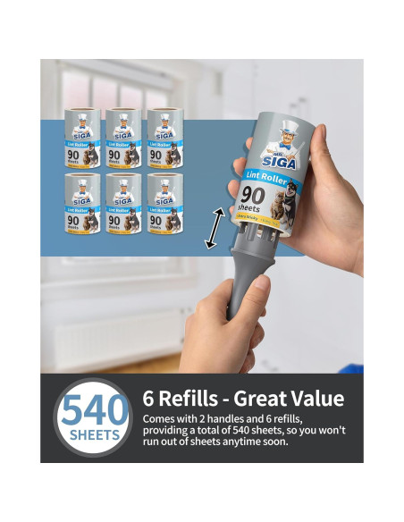 Rodillo Adhesivo MR.SIGA 540 Hojas Extra Pegajosas para Mascotas