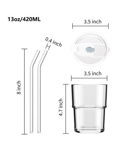 Taza de vidrio MINGHYZYA 13oz con tapa y popote ámbar