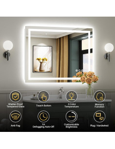 Espejo de Baño LED Briivue 101x76 cm Retroiluminado Táctil 2