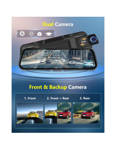 Cámara de Espejo Retrovisor Podofo 9.66" Doble Cámara 1080P 2