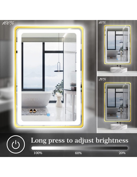 Espejo LED TiliKuly 101.6x76.2 cm Dorado Regulable 3 Colores