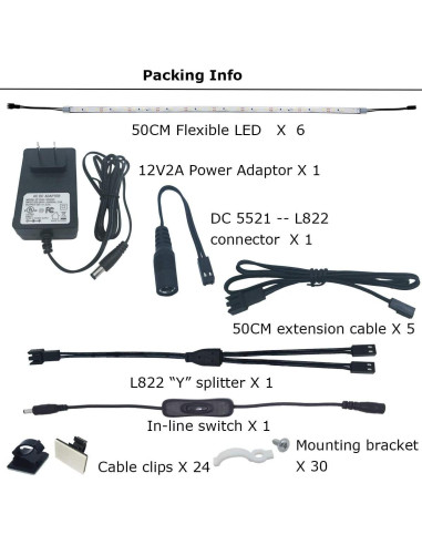 Kit de Iluminación Bajo Gabinete Litever 6 Tiras LED 50 cm 24W