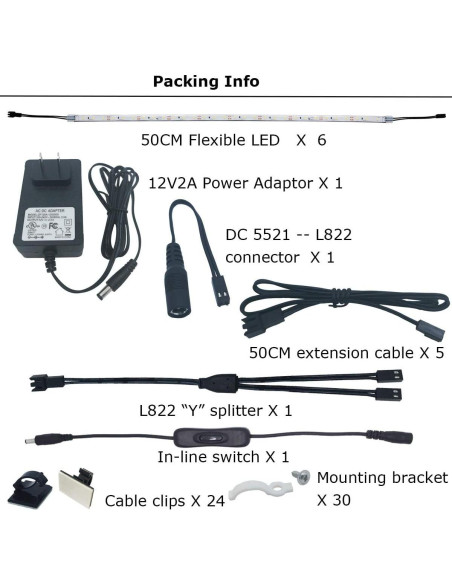 Kit de Iluminación Bajo Gabinete Litever 6 Tiras LED 50 cm 24W