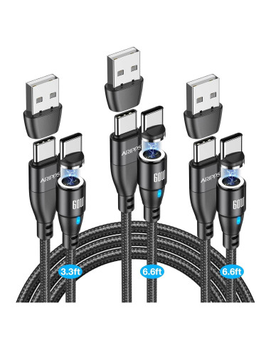 Cable de Carga Magnético USB C Aripps 3-Pack 1m/2m Carga Rápida 60W