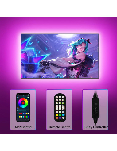 Tira de luz LED RGB 4.0m TYVORT con control remoto y Bluetooth