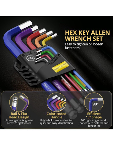 Juego de Llaves Allen AMTOVL 9PCS Métricas 1.5-10MM Antideslizante