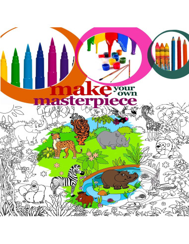 Póster Gigante para Colorear ALEX Art - Animales de la Jungla 98x68 cm