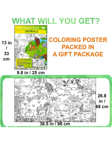 Póster Gigante para Colorear ALEX Art - Animales de la Jungla 98x68 cm