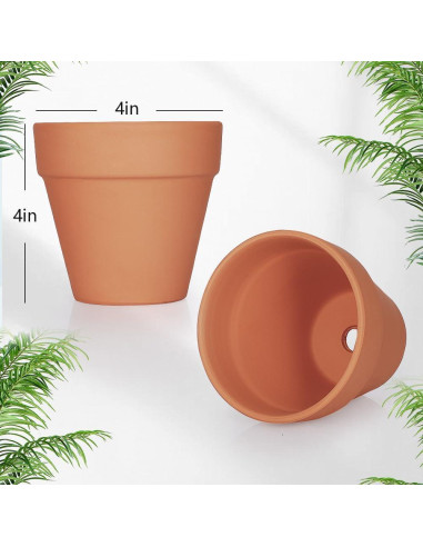 Macetas de Arcilla Terracota 10.16 cm - Paquete de 24 con Drenaje