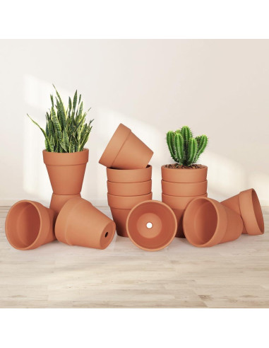 Macetas de Arcilla Terracota 10.16 cm - Paquete de 24 con Drenaje